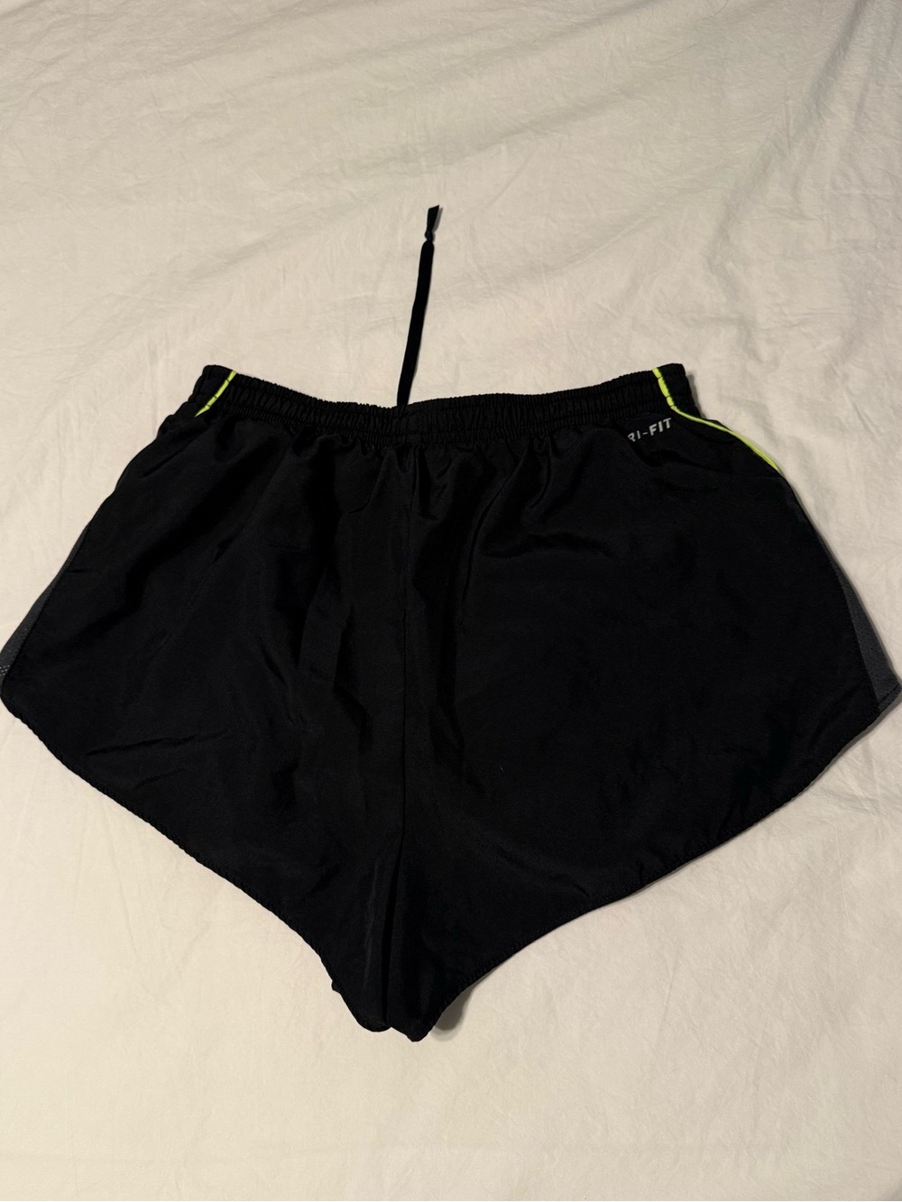 Nike Black Athletic Shorts with Neon Green Accent Dri Fit Lined Running shorts